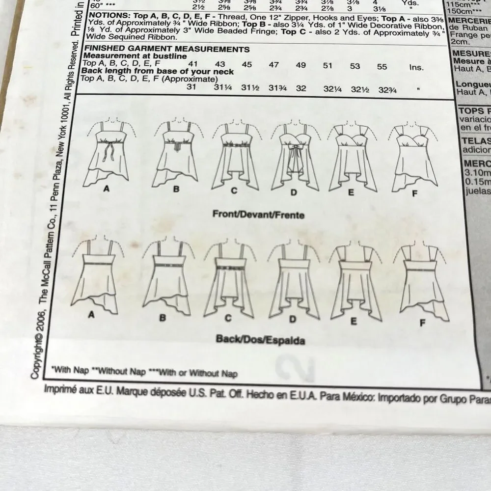 McCalls Sewing Pattern One Easy Pattern Six Looks M5116 Size RR 18W-24W Uncut